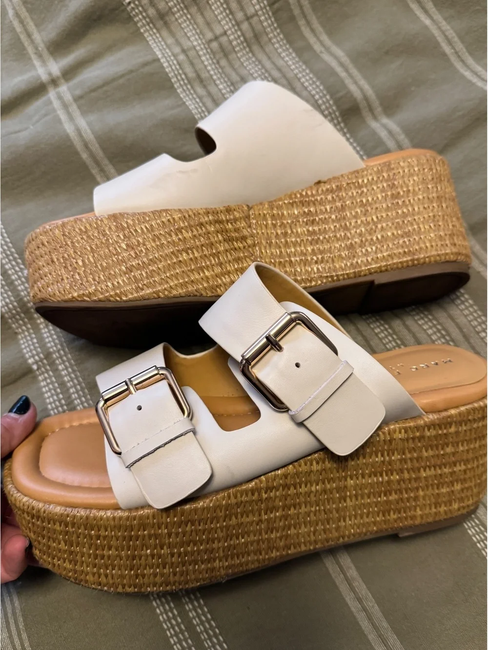 Marc Fisher Ltd White Double Buckle Platform Sandals Size 8.5